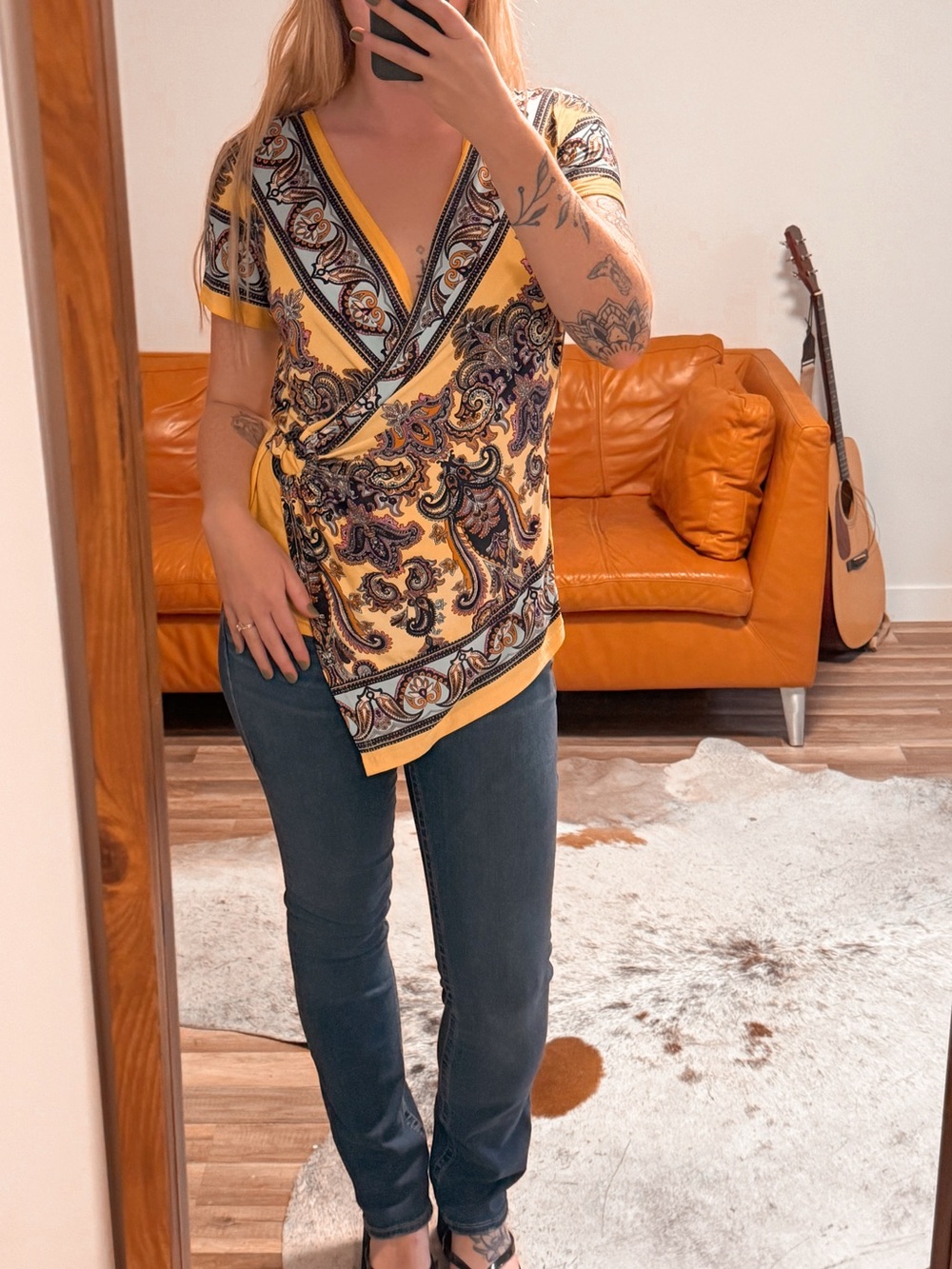Vintage Yellow Paisley Wrap Top